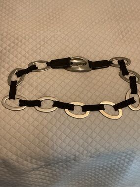 Suzi Roher Black and Silver Oval-Link Chain Belt
